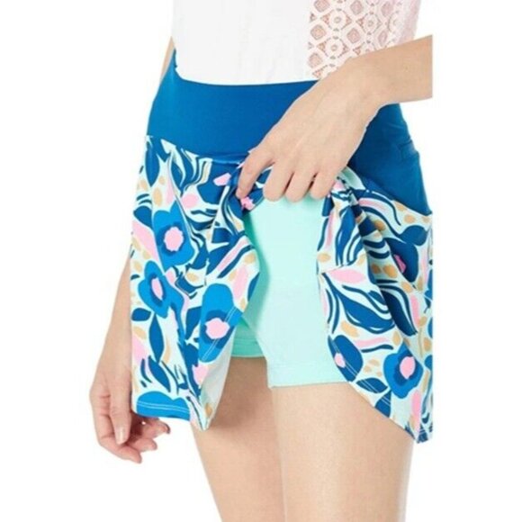 NEW Original Penguin LARGE Papercut Floral Flounce Golf Skort Skirt BLUE - Picture 2 of 5